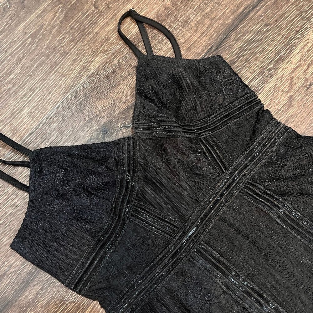 COPY - Pretty Little Thing Black Lace Mesh Stripe Midi Dress